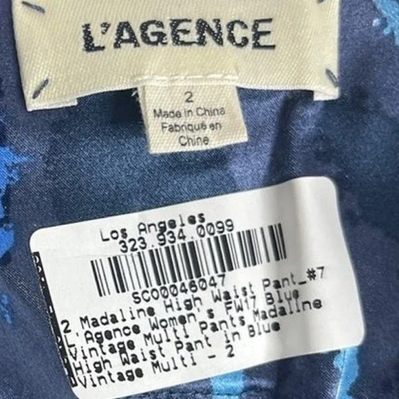 L'AGENCE Madeline High‎ Waist Silk Safari Camo Blue Prints Pants Size 2